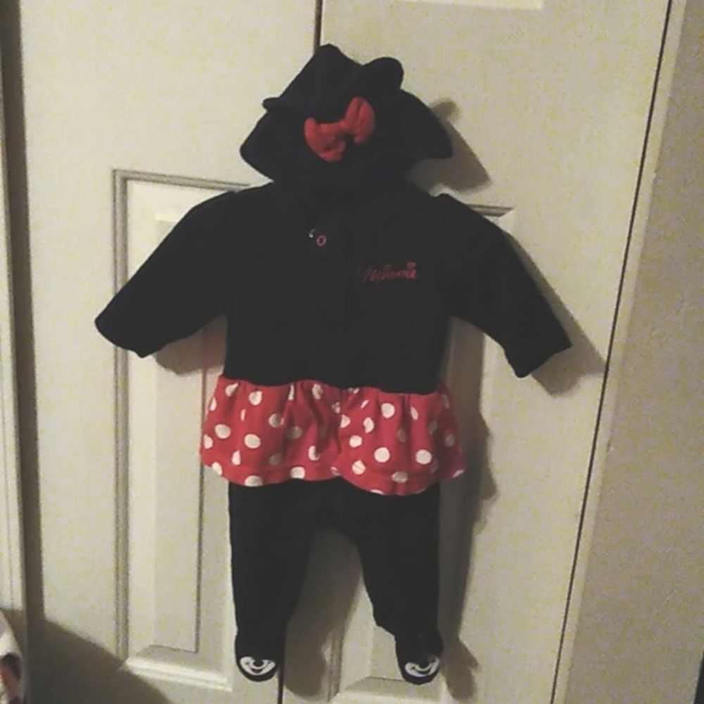 Minnie mouse one piece jumper with hoodie. Size 3/6 mths.